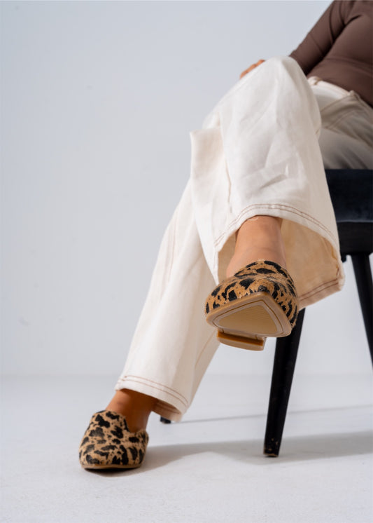 Faux Fur Animal Print Mules-cafe