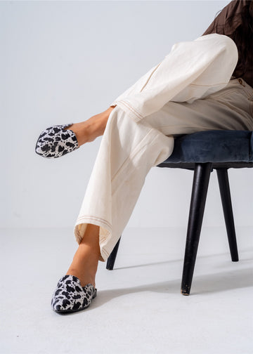 Faux Fur Animal Print Mules-black