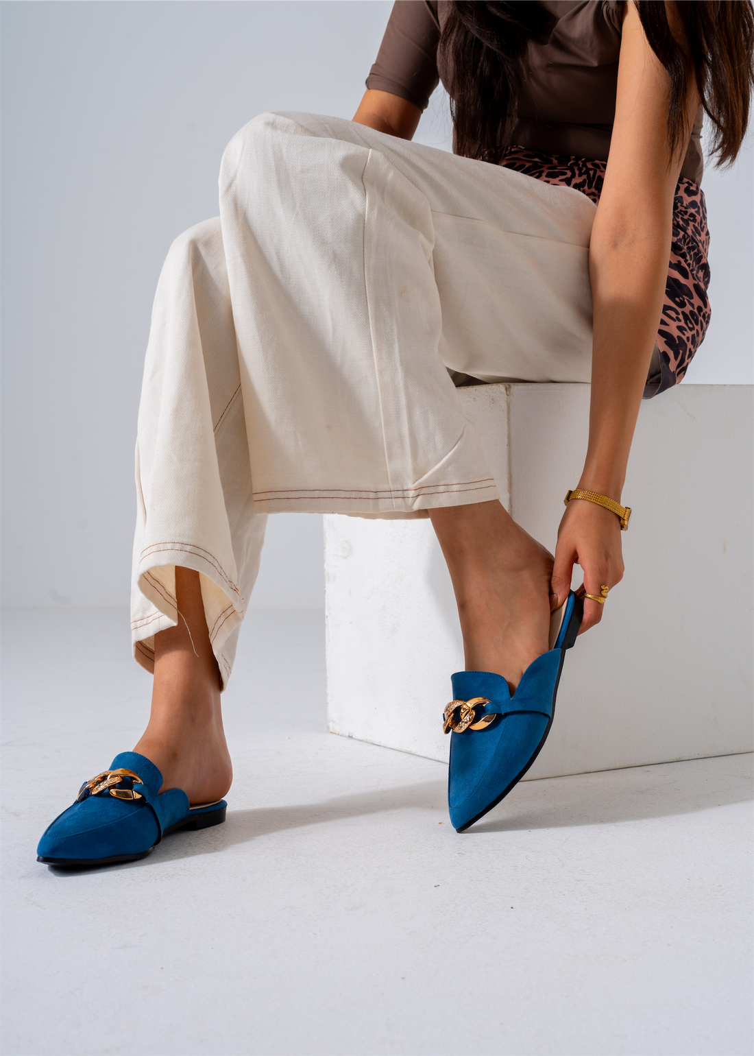 Moc-Toe Style Chain Mule-dark blue