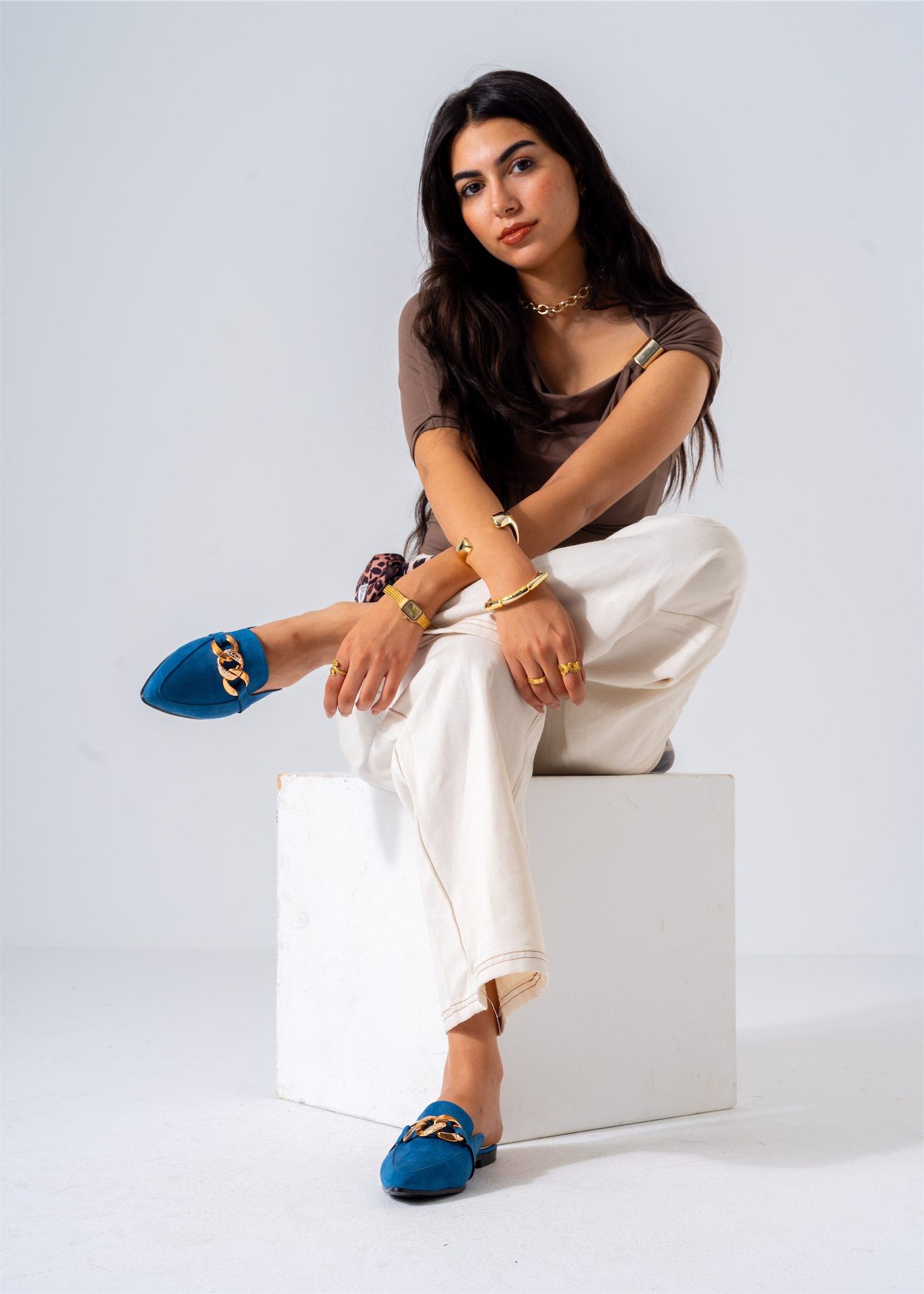 Moc-Toe Style Chain Mule-dark blue