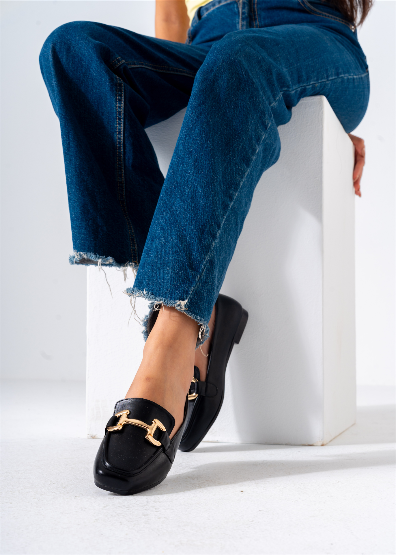 Gold Hardware Square Toe Flat-black