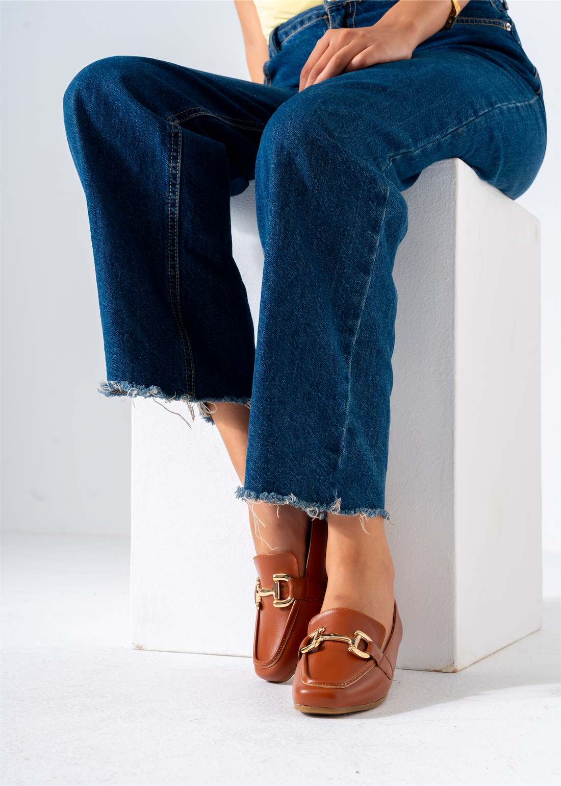 Gold Hardware Square Toe Flat-camel