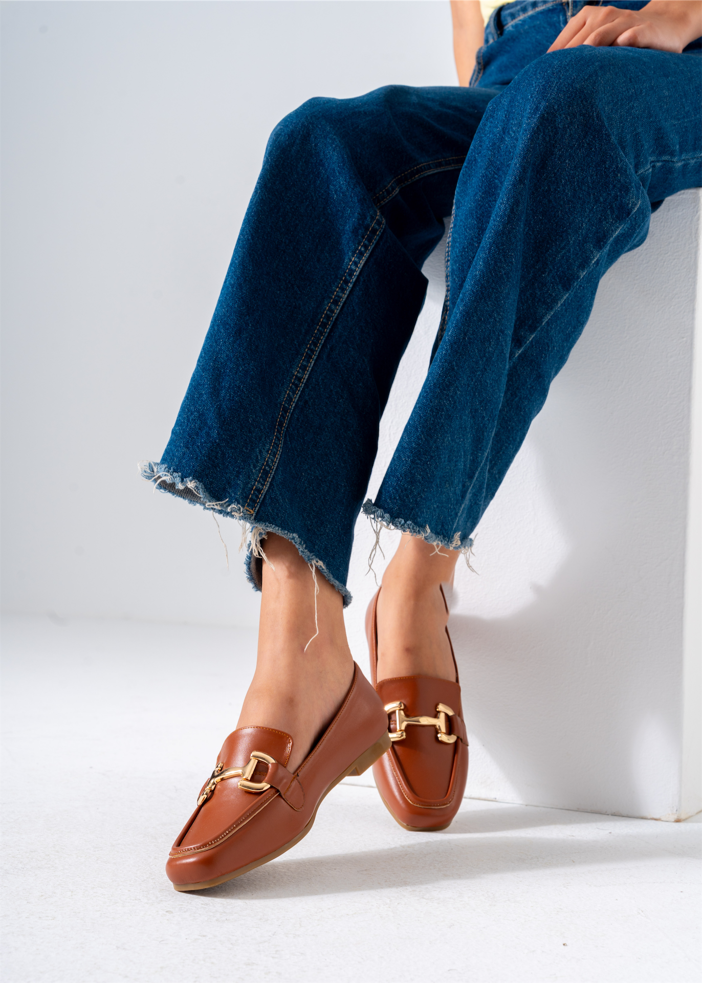 Gold Hardware Square Toe Flat-camel