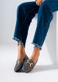 Load image into Gallery viewer, Gold Hardware Square Toe Flat-gray
