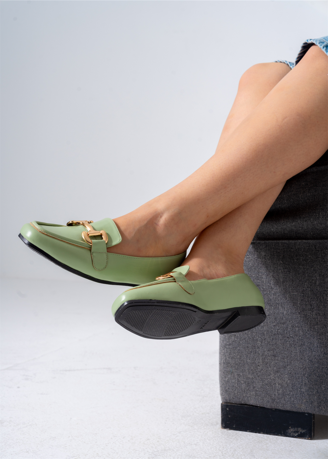 Gold Hardware Square Toe Flat-mint green