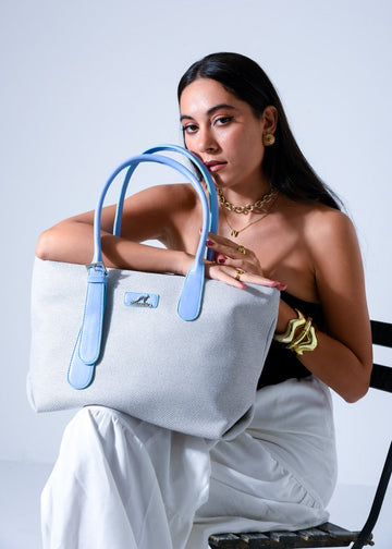 Tote Bag with Contrast Handle - BLUE