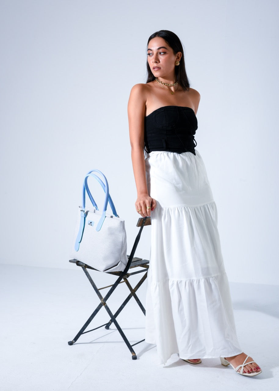 Tote Bag with Contrast Handle - BLUE