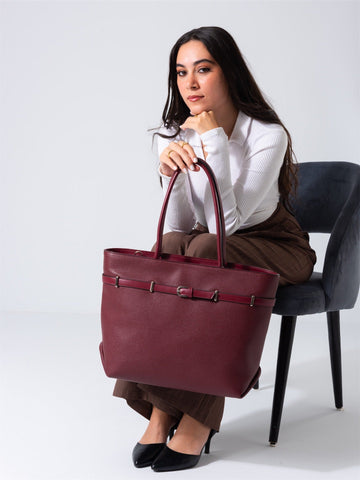 Classic Belt Detail Tote-marron