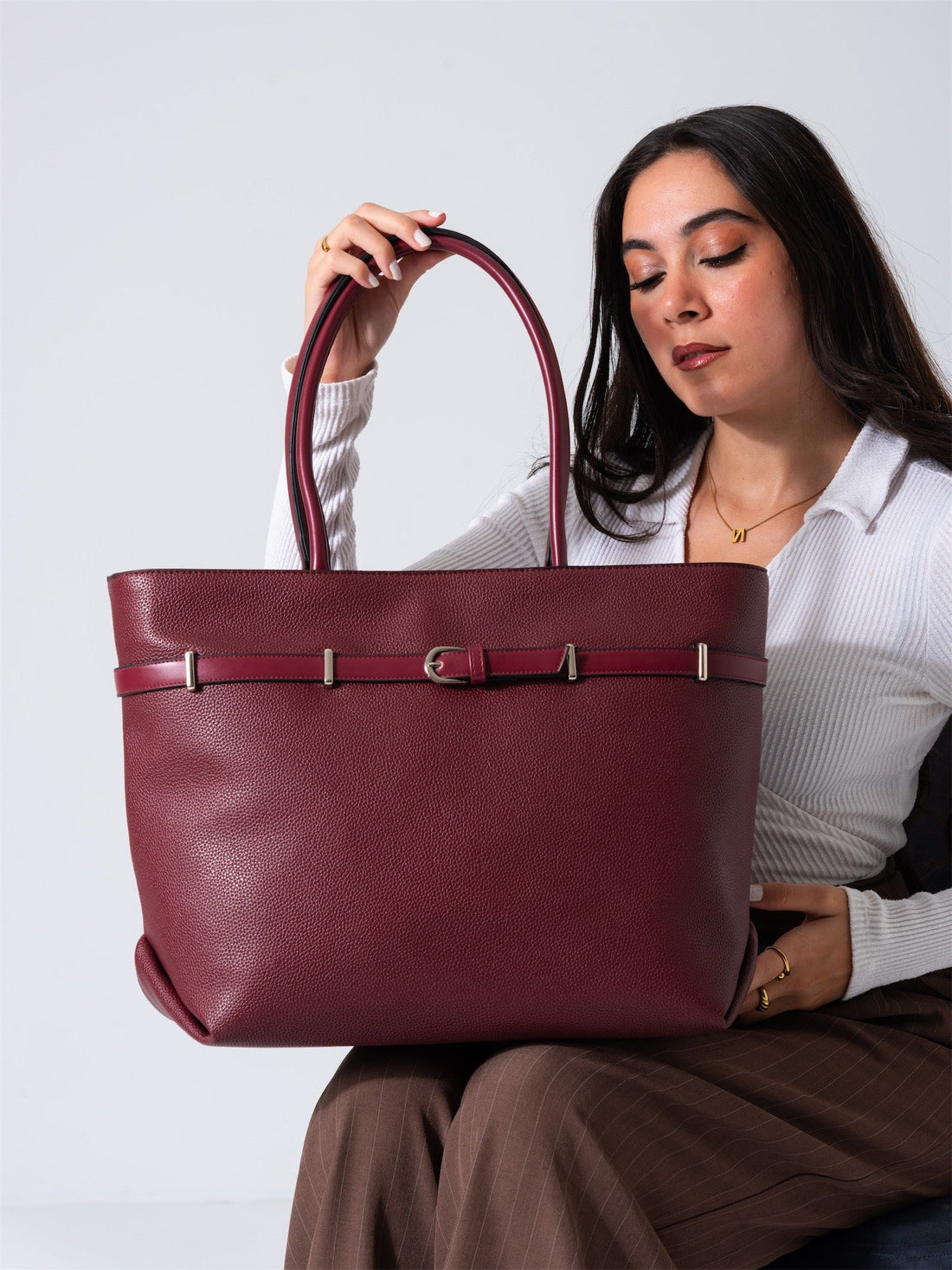 Classic Belt Detail Tote-marron