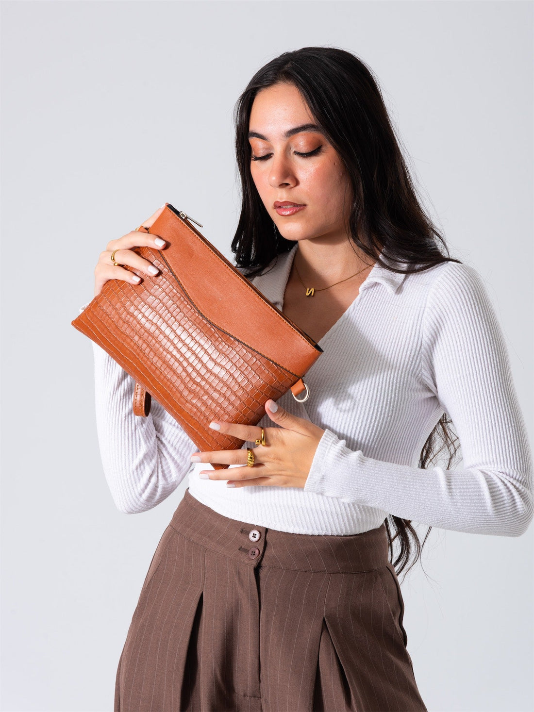 Chic Texture Clutch Bag-camel