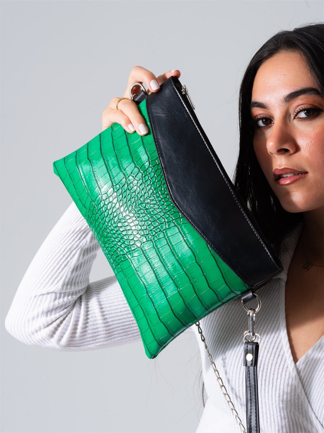 Croc Contrast Clutch-green