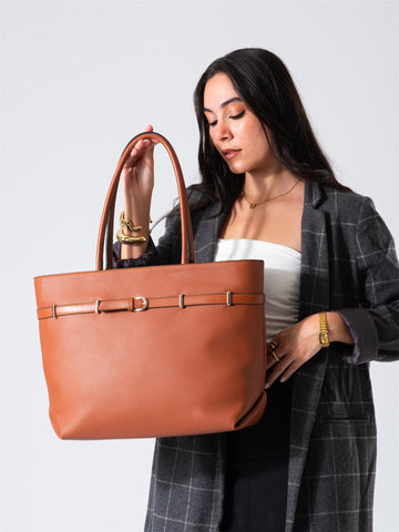 Classic Belt Detail Tote-camel