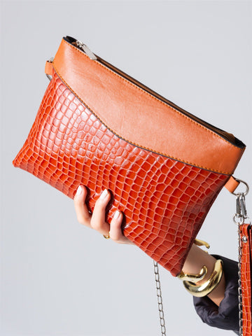 Modern Croco Clutch-camel