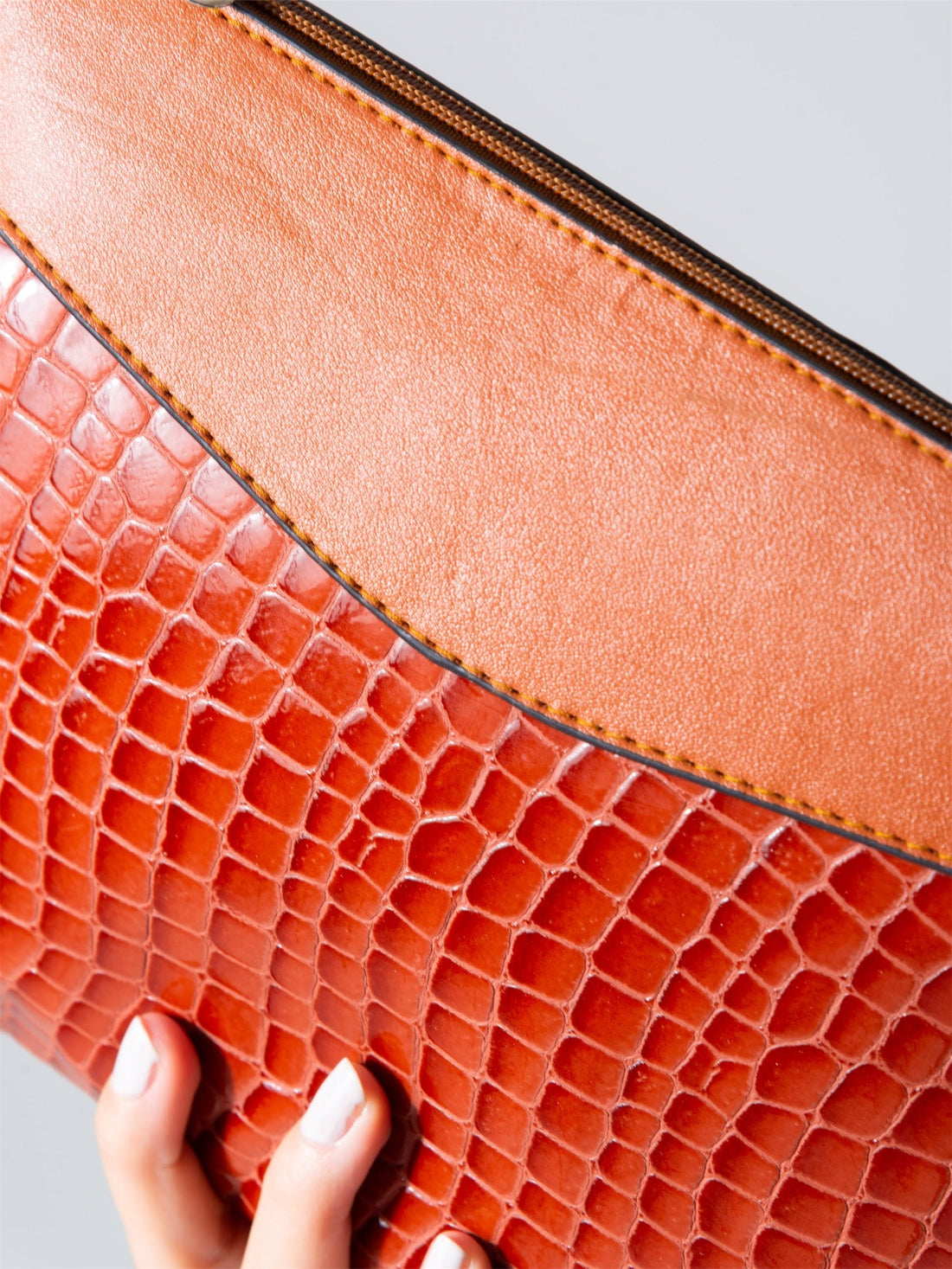 Modern Croco Clutch-camel