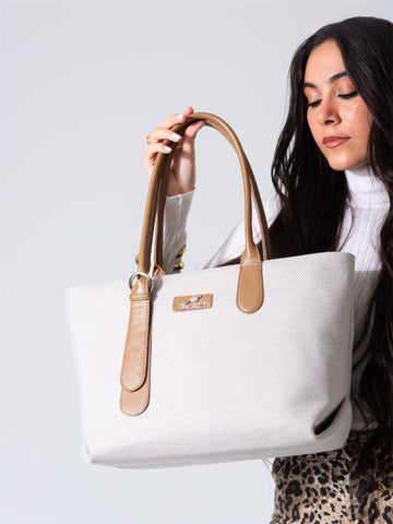 Tote Bag with Contrast Handle - cafe