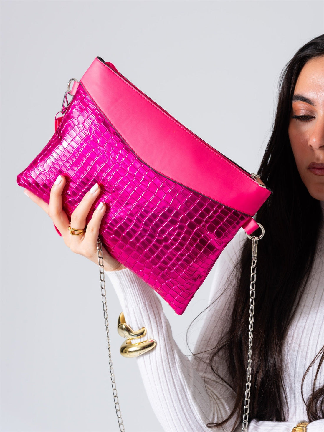 Metallic Texture Clutch-pink