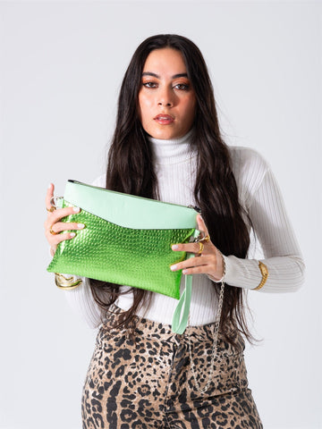 Metallic Texture Clutch-light green
