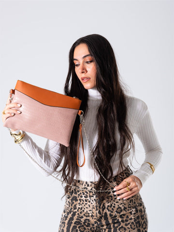 Metallic Texture Clutch-Powder Pink