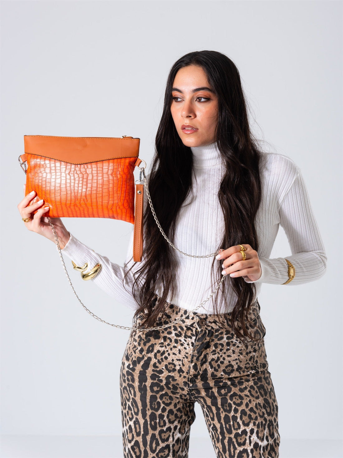 Metallic Texture Clutch-orange