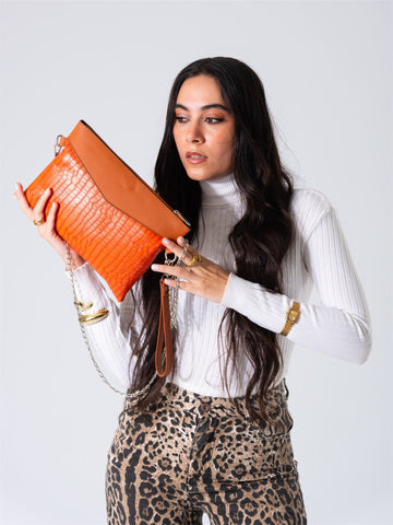 Metallic Texture Clutch-orange