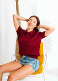 Load image into Gallery viewer, Cable-Knit Polo Shirt - maroon
