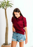Load image into Gallery viewer, Cable-Knit Polo Shirt - maroon
