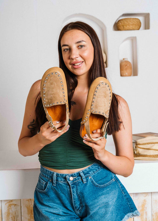 Chic Studded Slingback Clogs - cafe