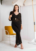 Load image into Gallery viewer, Open-Weave Long Sleeve Beach Dress - black
