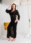 Load image into Gallery viewer, Open-Weave Long Sleeve Beach Dress - black
