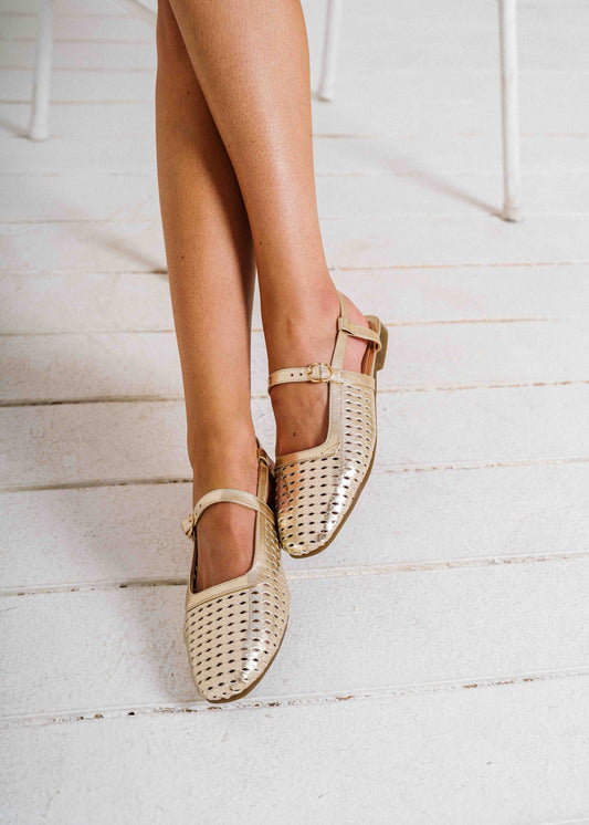 Woven Strap Slingback Flats - gold