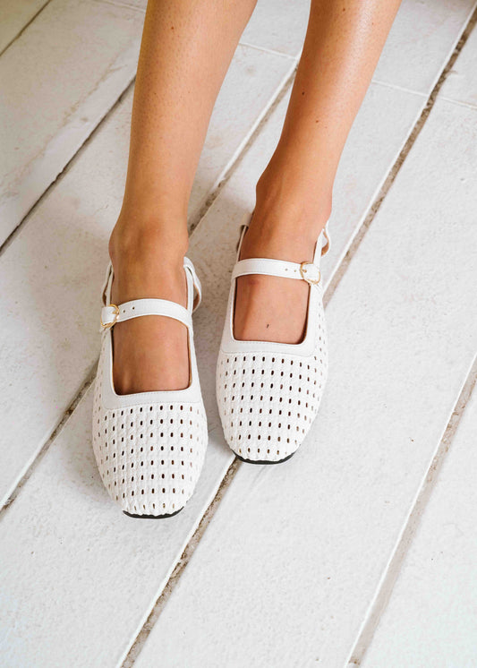 Woven Strap Slingback Flats - white