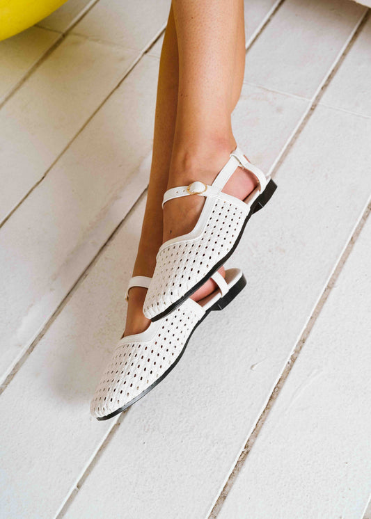 Woven Strap Slingback Flats - white