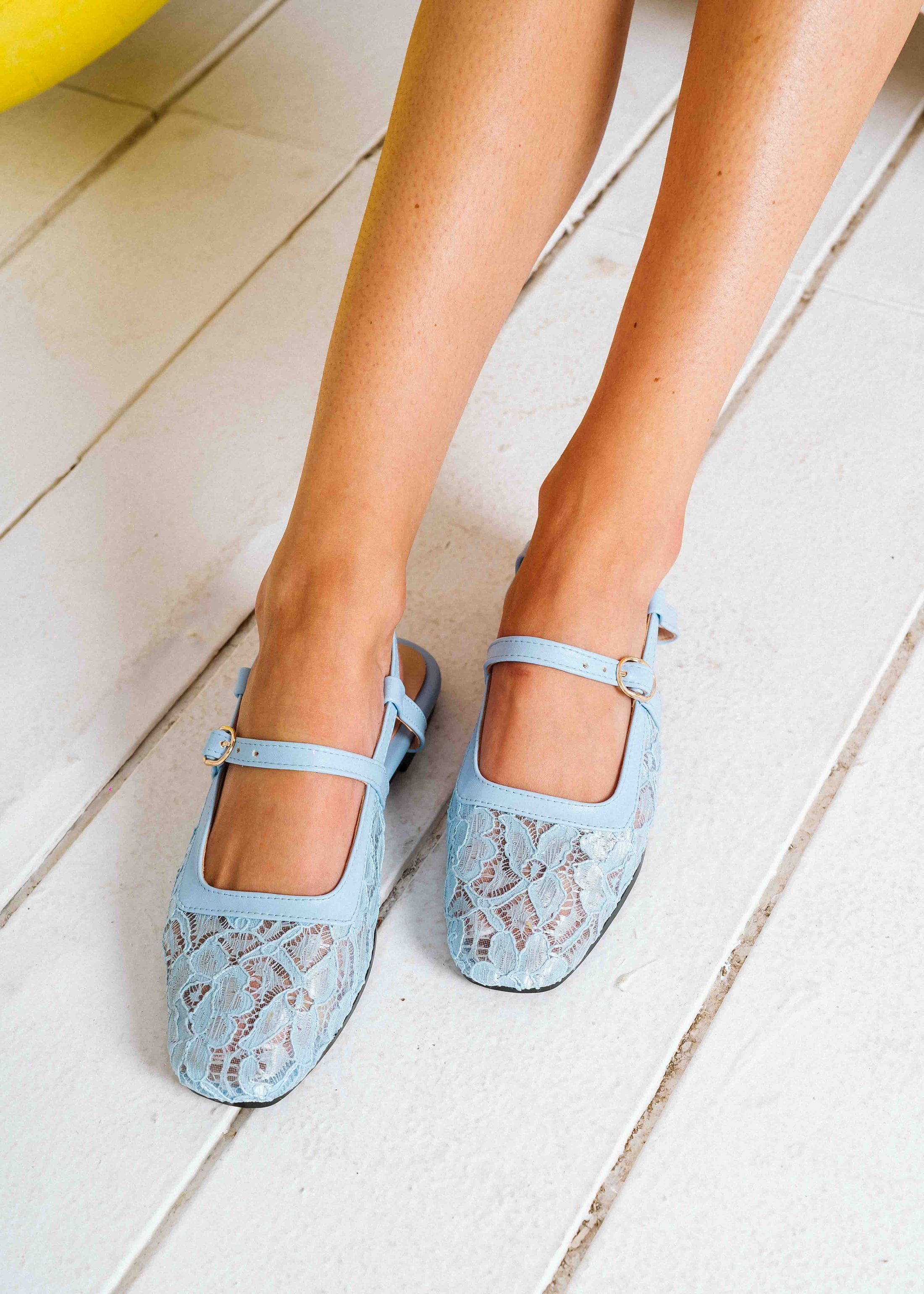 Lace Strap Slingback Mary Janes - blue