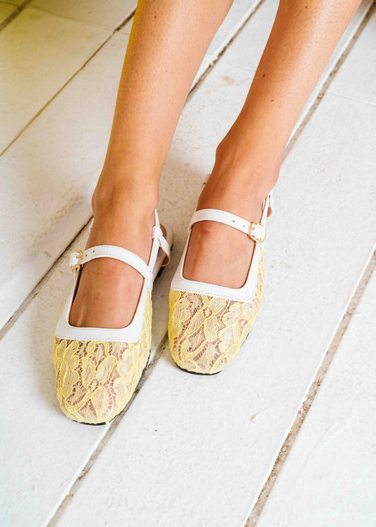 Lace Strap Slingback Mary Janes - yellow