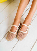 Load image into Gallery viewer, Pearl-Detail Mesh Slingback Flats - beige
