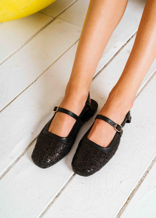 Glam Sequin Slingback Flats - black