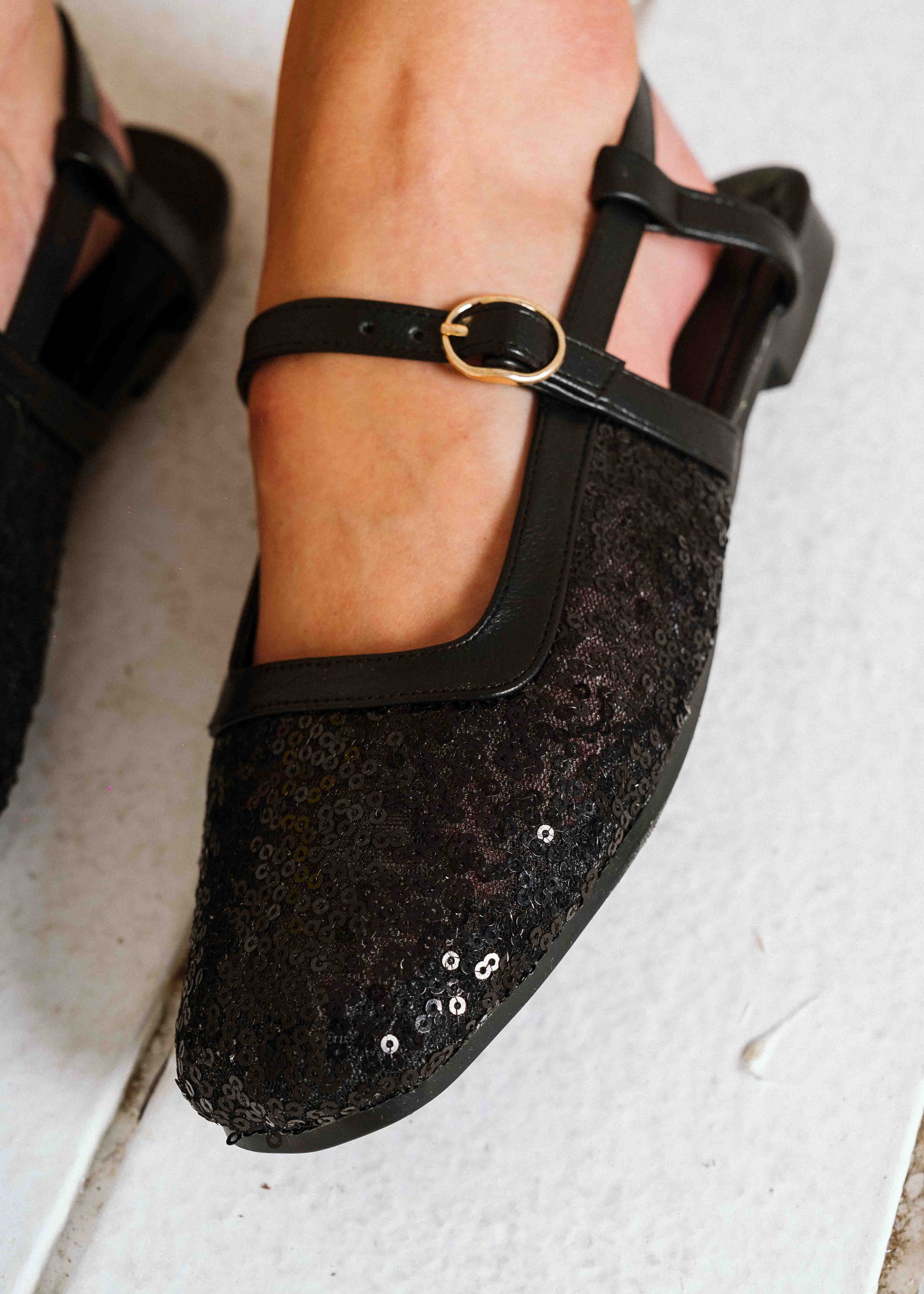 Glam Sequin Slingback Flats - black
