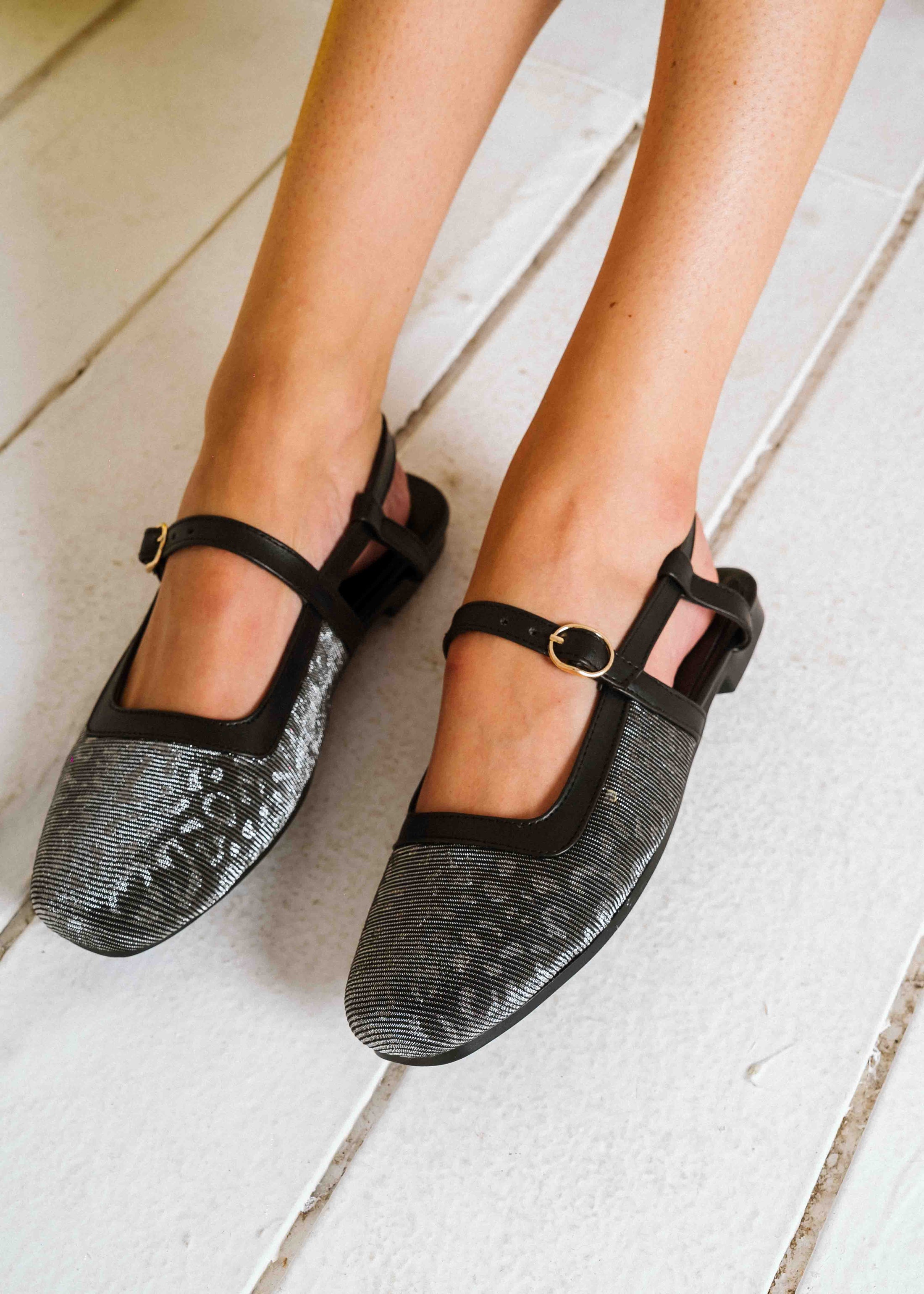 Textured Metallic Slingback Flats - silver