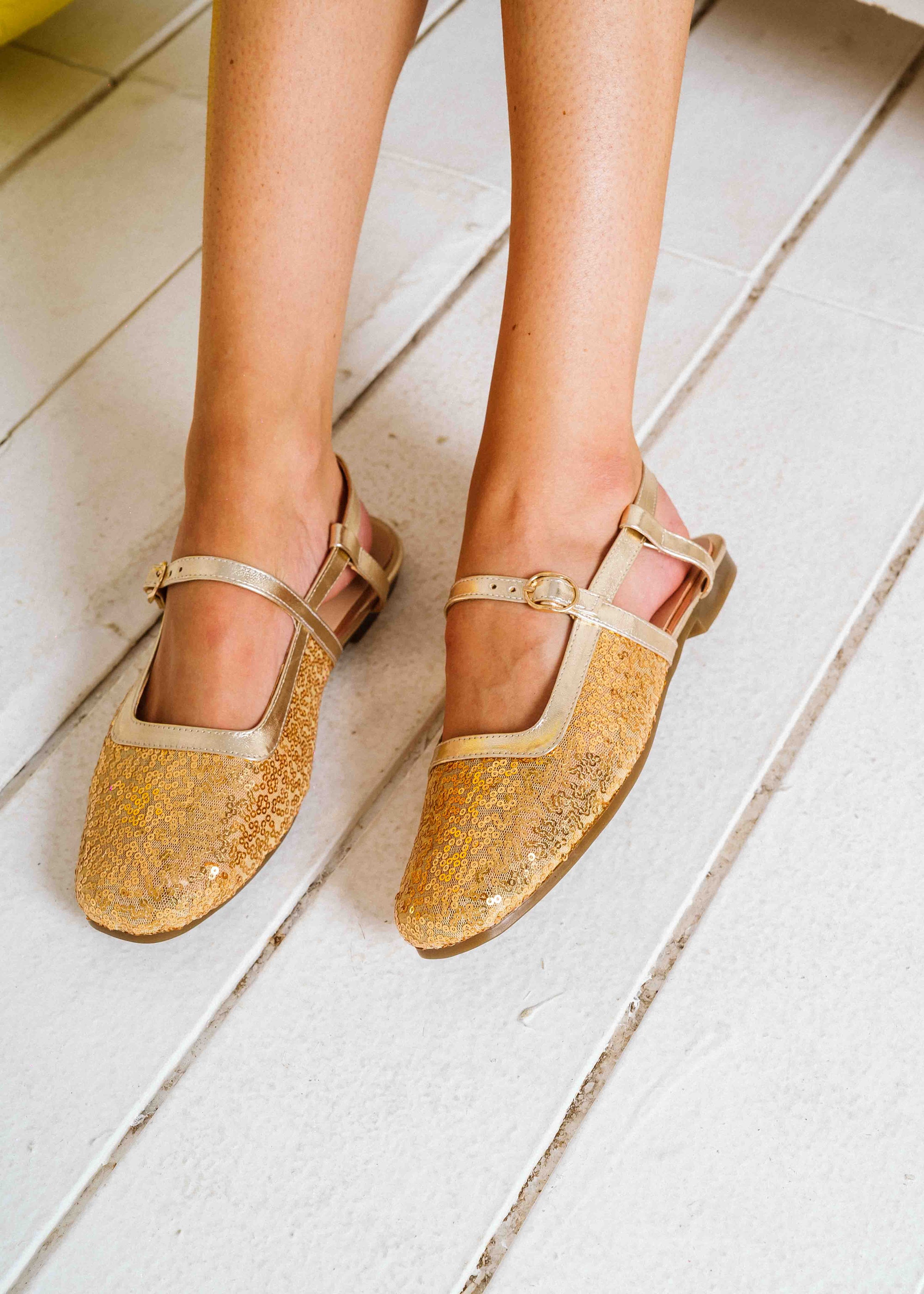 Glam Sequin Slingback Flats  - gold