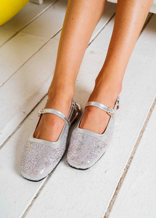 Glam Sequin Slingback Flats - silver