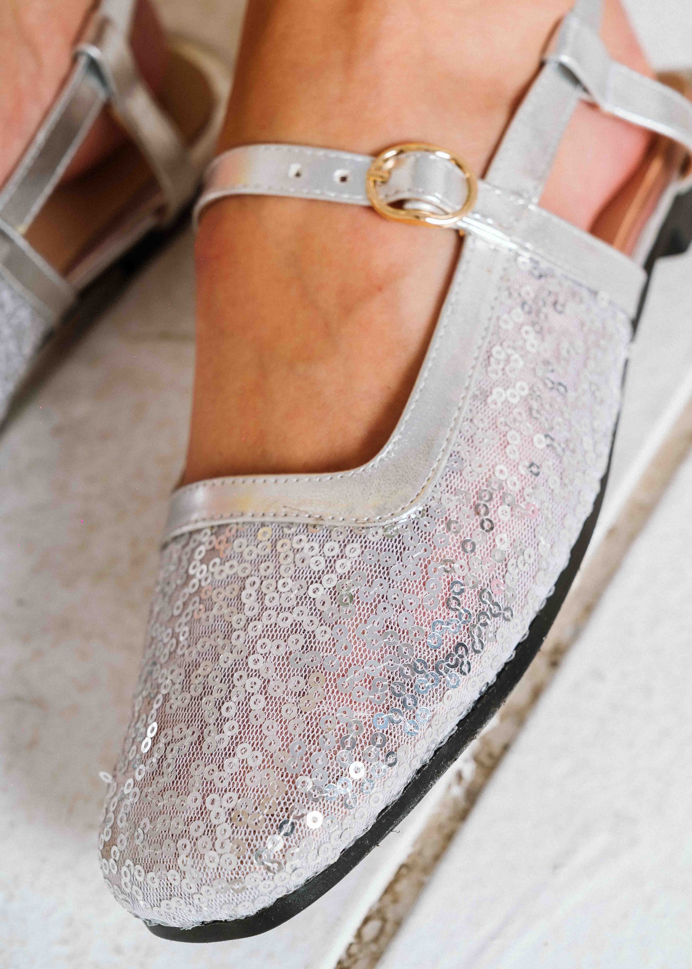 Glam Sequin Slingback Flats - silver