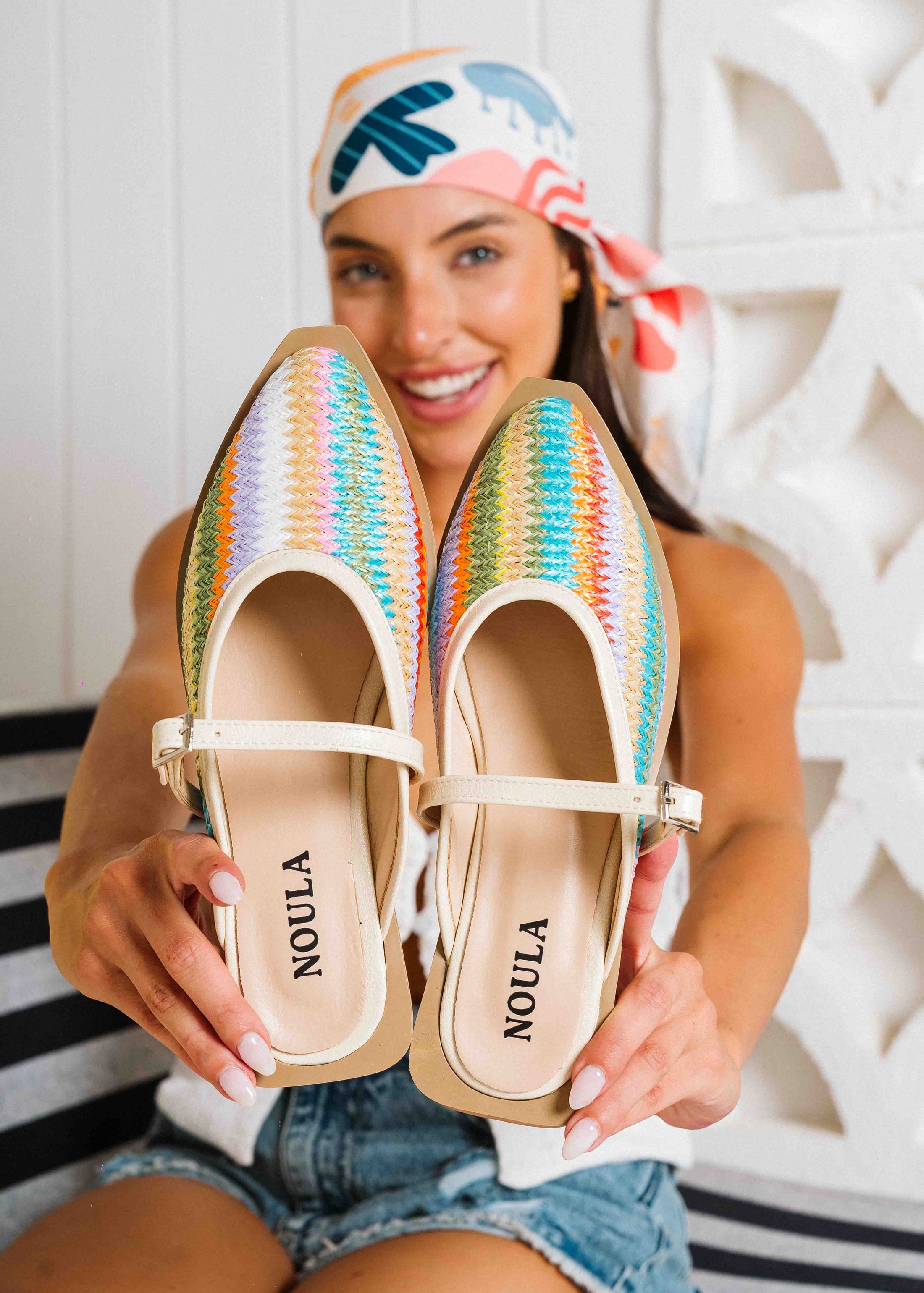 Zigzag Woven Pointed Mules - green