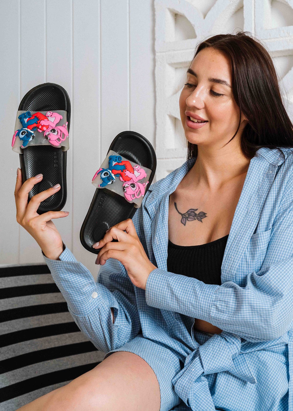 Stitch & Angel Heart Graphic Slides - black