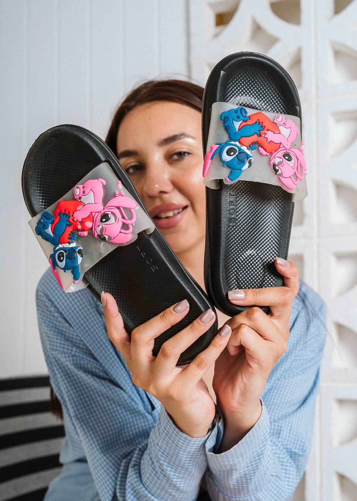 Stitch & Angel Heart Graphic Slides - black