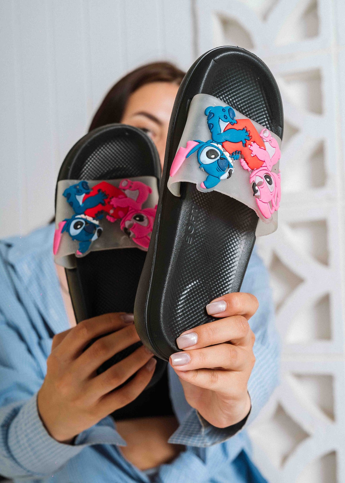 Stitch & Angel Heart Graphic Slides - black