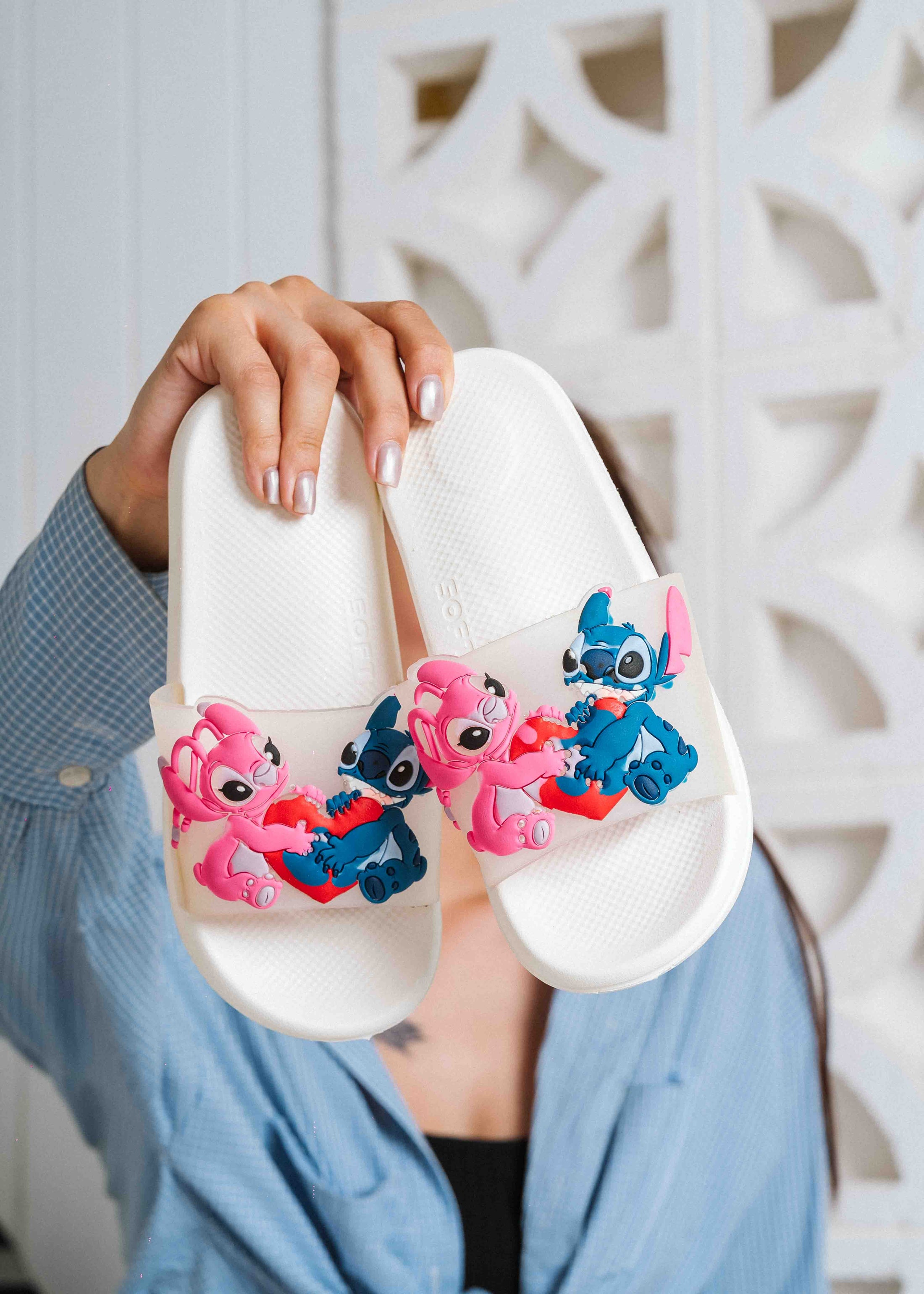 Stitch & Angel Heart Graphic Slides - white
