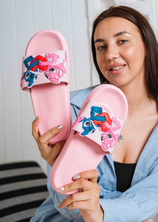 Stitch & Angel Heart Graphic Slides - pink