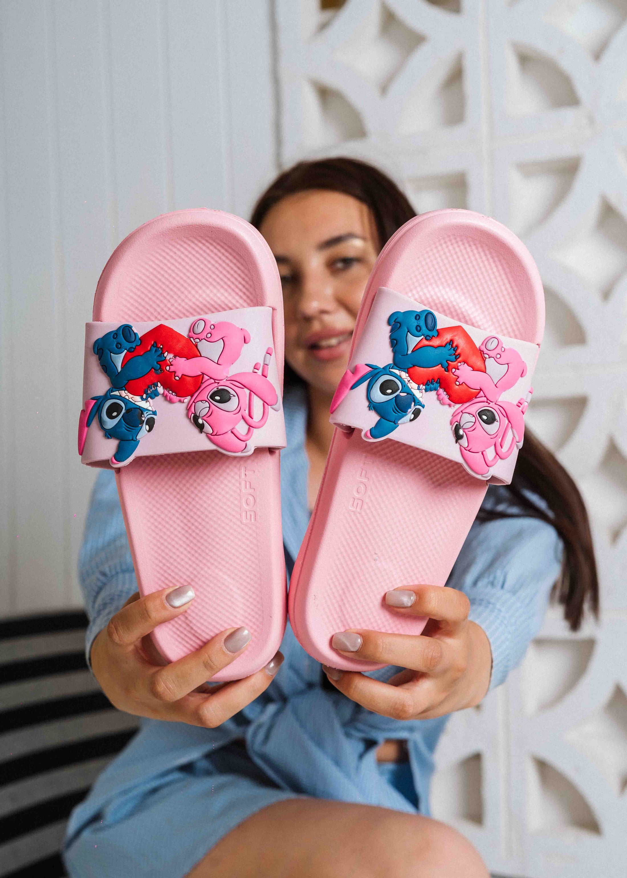 Stitch & Angel Heart Graphic Slides - pink