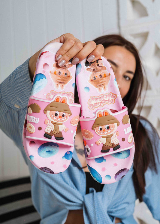 Playful Cartoon Macaron Slip-On Slides - pink