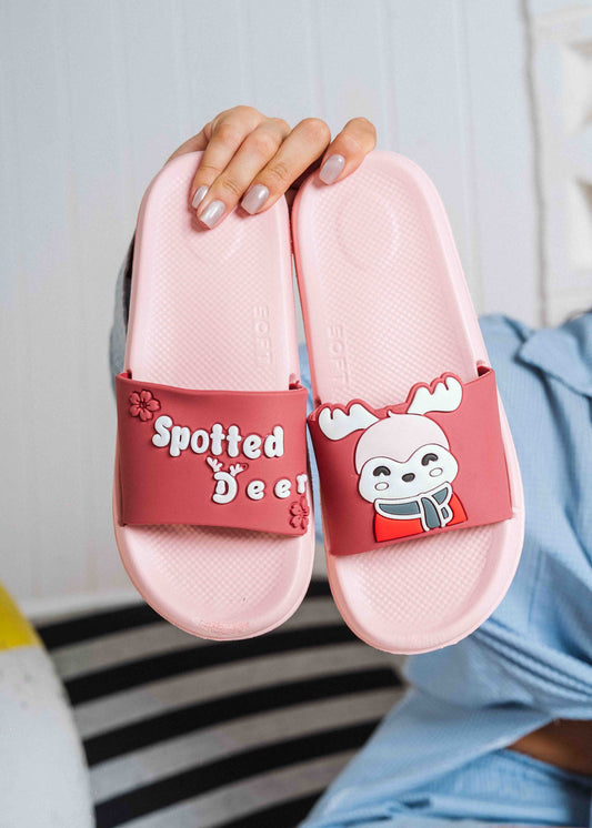 Cute Spotted Deer Comfort Slides - red